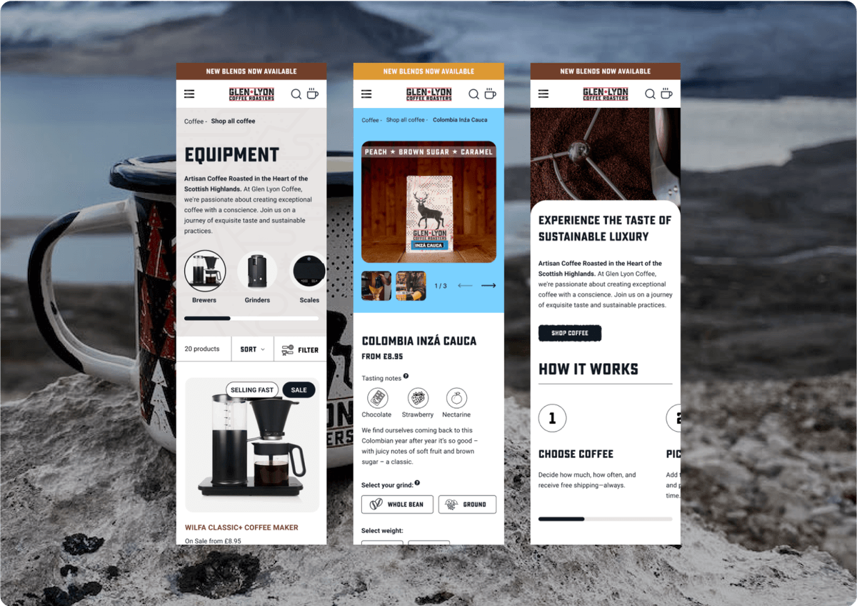 Mobile images of the glen lyon website designed by Uncover Commerce